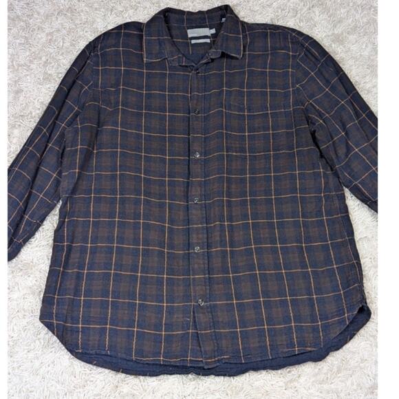 Vince Men’s Plaid Flannel Button Down Shirt Blue Brown XXL - Picture 7 of 8